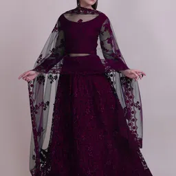 Warthy Ent Embroidered Thread Work Semi-Stitched Net Lehenga & Blouse With Dupatta-picture-23