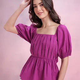 DressBerry Pleated Pure Cotton Styled Back Top-image-4