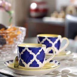VarEesha Moroccan Blue Tea Cup with Saucers (120 ml) - Set of 6-image-6