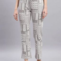 Monte Carlo Brown & White Cotton Blend Printed Mid Rise Trackpants-image-90