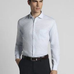 Peter England Blue Cotton Regular Fit Checks Shirts-image-92