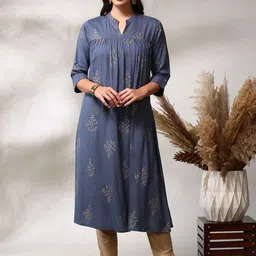Anouk Floral Printed Mandarin Collar Empire A-Line Kurta-22