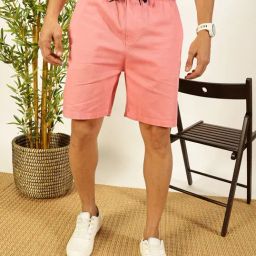 Thomas Scott Peach Cotton Regular fit Solid Shorts-image-49