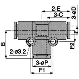 PISCO Mini Type Union Tee 2.1 mm², PE1/8MW (Bag Of 10 Pcs)-36