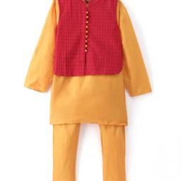 TWISHA Kids Yellow & Red Regular Fit Full Sleeves Kurta Set-picture-13