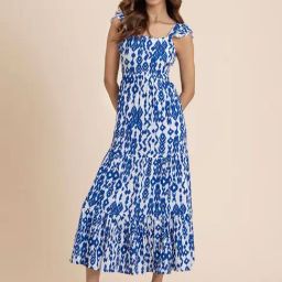 Moomaya Blue & White Printed Midi Dress-image-13