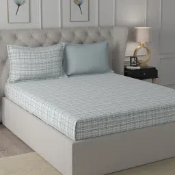 In-House by Maspar Blue 200 TC Cotton Printed Bed Sheet with 2 Pillow Cover-image-72