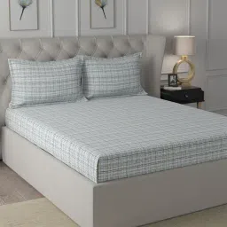 In-House by Maspar Blue 200 TC Cotton Printed Bed Sheet with 2 Pillow Cover-image-97