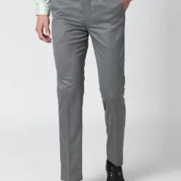 Peter England Grey  Slim Fit Self Pattern Flat Front Trousers-image-13