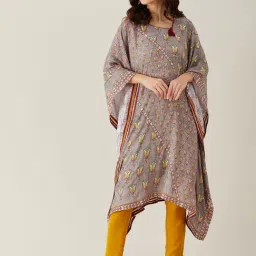 The Kaftan Company Grey Floral Print Kurta-image-35