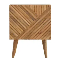 Artisan Furniture Textured Brown Line-Carving Bedside Table With Double Drawers-image-45