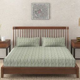 Fabindia Home Bageecha Printed Beige 40 TC Cotton King Size Bed Sheet with 2 Pillow Covers-image-9