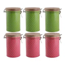 HAZEL Pink & Green Galvanized Metal Container Set with Clip Lock - Set of 6 (1.13L)-image-33
