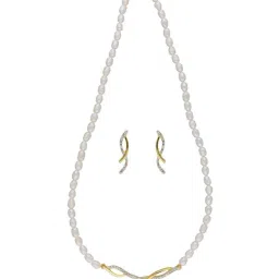 Sri Jagdamba Pearls Golden Necklace & Earrings Set-image-53