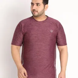 Chkokko Magenta Regular Fit Self Pattern T-Shirt-image-115