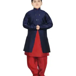 SG Yuvraj Kids Navy & Maroon Textured Pattern Full Sleeves Kurta Set-image-35