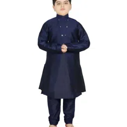 SG Yuvraj Kids Navy Textured Pattern Full Sleeves Kurta Set-image-21