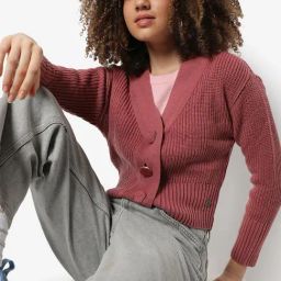 Campus Sutra Pink V Neck Sweater-image-88