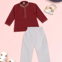 Mee Mee Kids Red & White Textured Kurta with Pyjamas-image-3