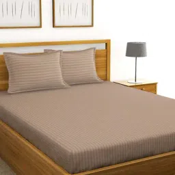 Bianca Hilton Stripes Brown 210 TC Cotton Double Bedsheet with 2 Pillow Covers-18