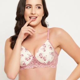 Clovia Dusty Pink & Beige Floral Print Full Coverage Bra-image-14