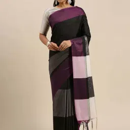 Blissta Black Cotton Silk Printed Saree With Unstitched Blouse-image-18