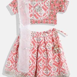 READIPRINT FASHIONS Kids Pink & White Floral Print Lehenga, Choli with Dupatta-image-24