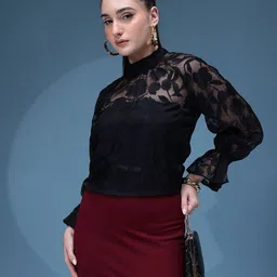 bebe All Day Edit Floral Print Puff Sleeve Sheer Top-image-6