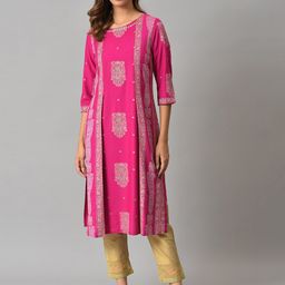 W Women Pink Ethnic Motifs Printed Kurta-picture-28
