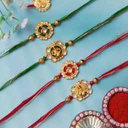 eCraftIndia Set of 4 Multicolor Floral and Lord Ganesha Rakhis with Sibling Agreement & Roli Chawal-image-64
