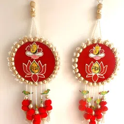 Sellplus 2-Pcs Red & Yellow Embellished Ganesh With Lotus Toran-picture-36