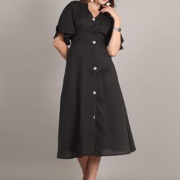 Jivitha Solid Bell Sleeve A-Line Dress-image-8