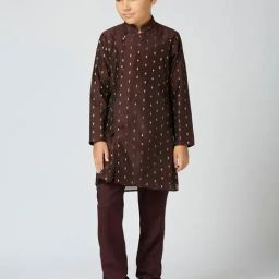 Kids Island Boys Brown Cotton Silk Zari Kurta Sets-picture-20