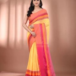 CHARUKRITI Yellow Cotton Solid Saree With Unstitched Blouse-picture-19