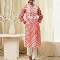 Biba Pink Straight Fit Chikankari Kurtas-picture-38
