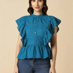 Allen Solly Blue Cotton Self Pattern Top-picture-6