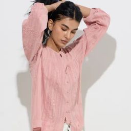 Bombay Paisley by Westside Pink Floral Embroidered Cotton Blouse-image-70