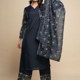 Sangria Women Floral Printed Kurta With Trousers & Dupatta-picture-51