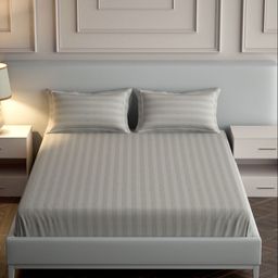 Mulberry Living Grey Striped 300 TC King Bedsheet with 2 Pillow Covers-image-79