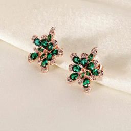 The Real Effect London The Opalia Rose Gold Plated Silver Green Floral Earrings-image-55