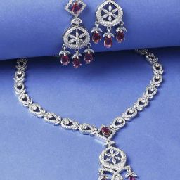 OOMPH Wine American Diamond Pendant Necklace Set-image-39