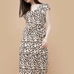Code By Lifestyle Beige Regular Fit Printed Dress-image-24