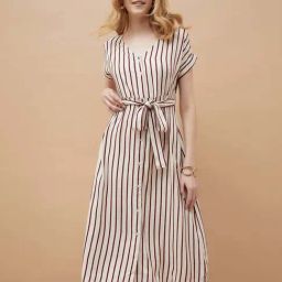 Fame Forever By Lifestyle Beige Regular Fit Striped Dress-picture-27
