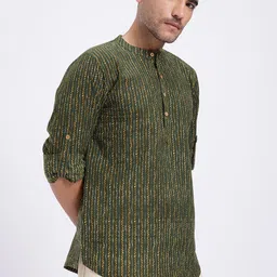 Anouk Rustic Striped Pure Cotton Band Collar Roll-Up Sleeves Straight Kurta-picture-35