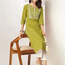 Janasya Olive Embroidered Kurta-picture-27