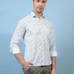 Crimsoune Club Green Cotton Slim Fit Floral Print Shirt-image-86