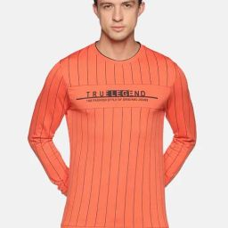 SHOWOFF Rust Cotton Slim Fit Stripes Sweatshirt-29