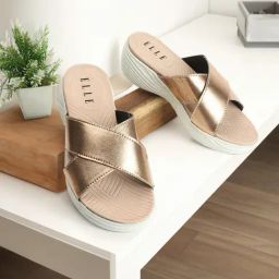 Elle Women's Golden Cross Strap Wedges-image-22