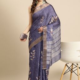 Silk Land Floral Printed Zari Block Print Saree-image-76