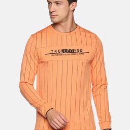 SHOWOFF Orange Cotton Slim Fit Stripes Sweatshirt-image-17